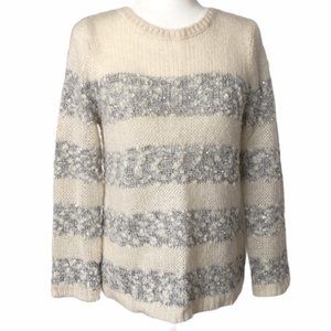 Topshop Winter White Silver Sequin Striped Sweater